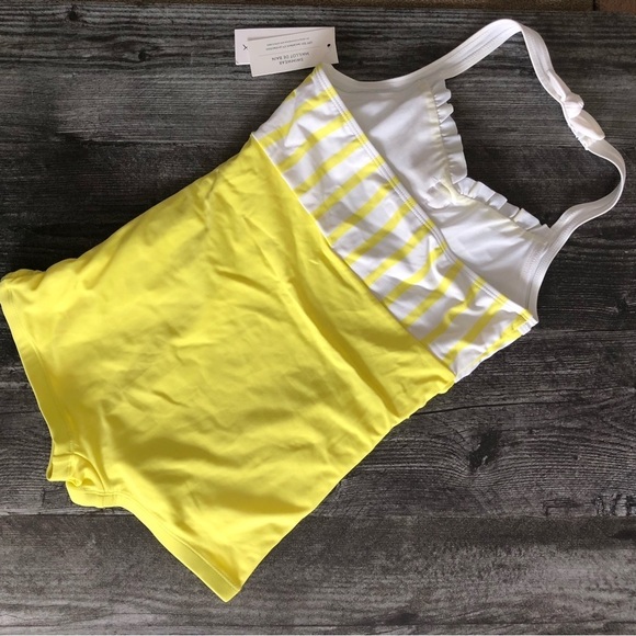 Janie & Jack Yellow and White Striped Halterneck Swimsuit Sailor Retro Size 12 - Picture 2 of 10